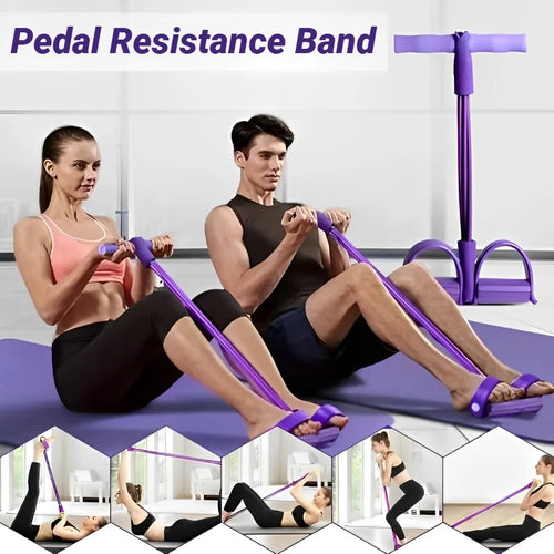 4-Rohr Pedal-Zugseil – Multifunktionales Heimfitness-Gerät, Yoga, Bauchtraining & elastisches Widerstandsband