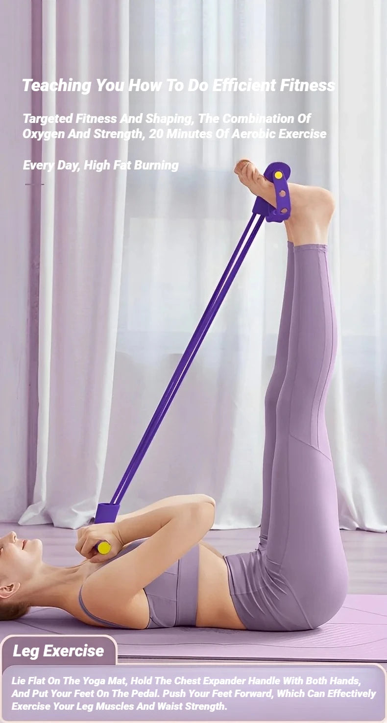 4-Rohr Pedal-Zugseil – Multifunktionales Heimfitness-Gerät, Yoga, Bauchtraining & elastisches Widerstandsband