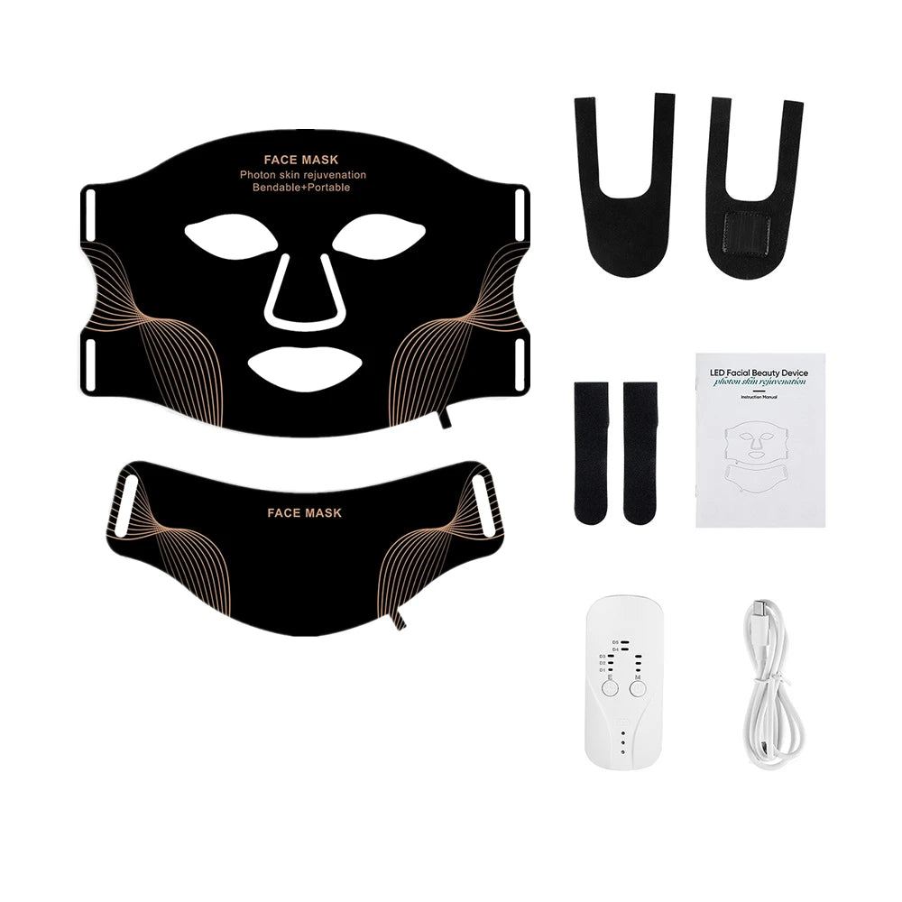 Silikon-LED-Maske mit Hals – 7 Farben Photon-Rotlichttherapie, kabellos