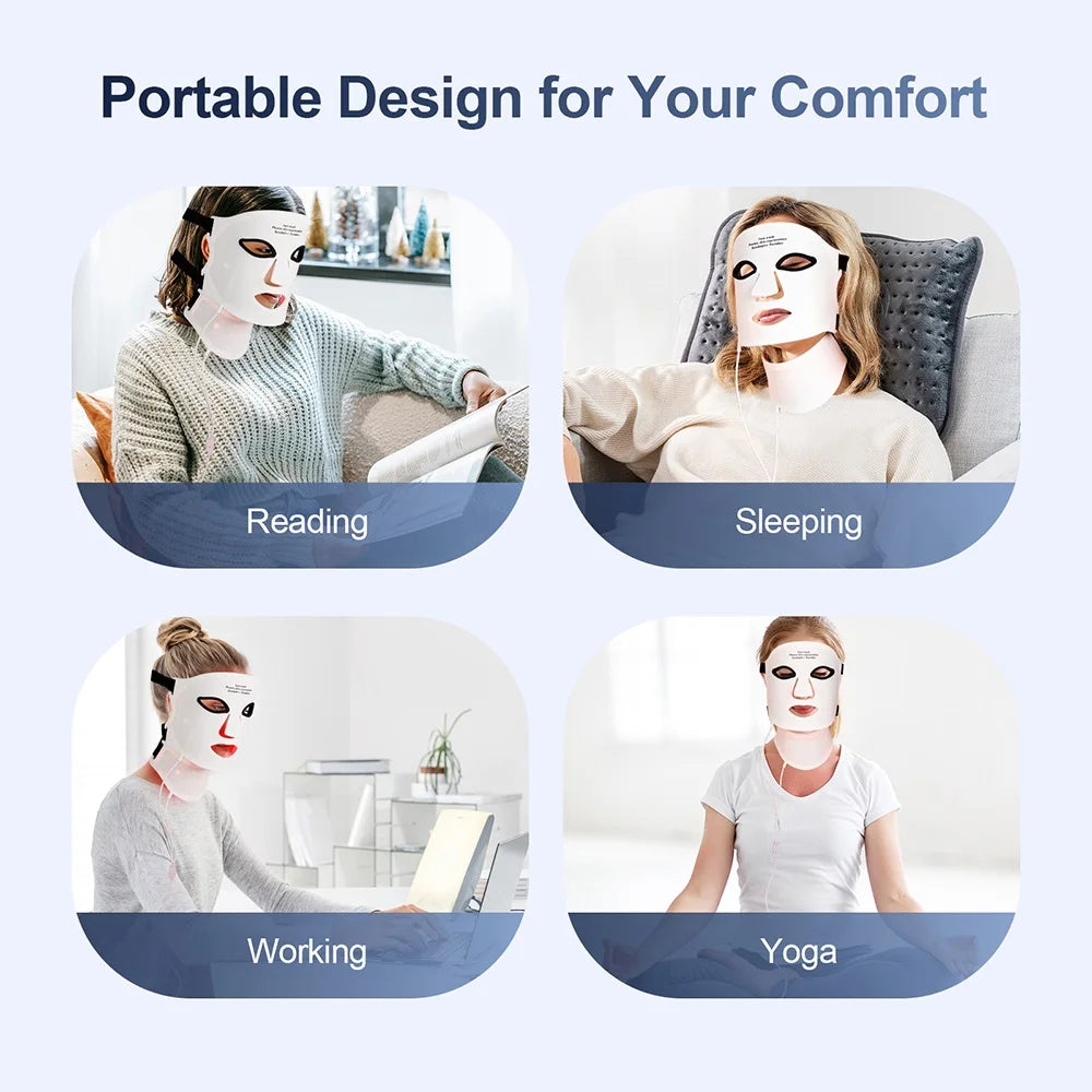 Silikon-LED-Maske mit Hals – 7 Farben Photon-Rotlichttherapie, kabellos