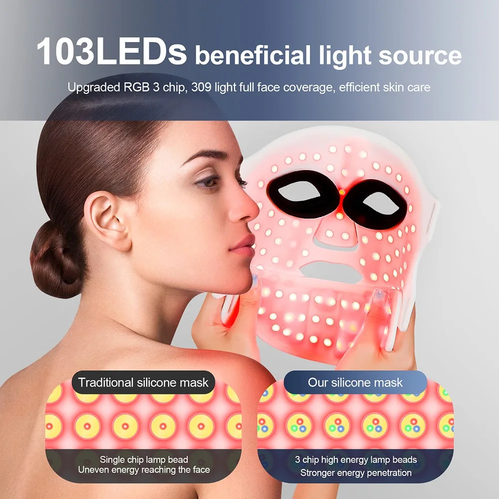 Silikon-LED-Maske mit Hals – 7 Farben Photon-Rotlichttherapie, kabellos