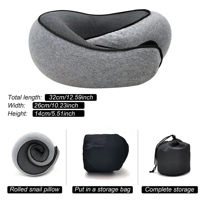 Reise-Nackenkissen Memory Foam U-Form – Schneckendesign, weich, tragbar & verstellbar