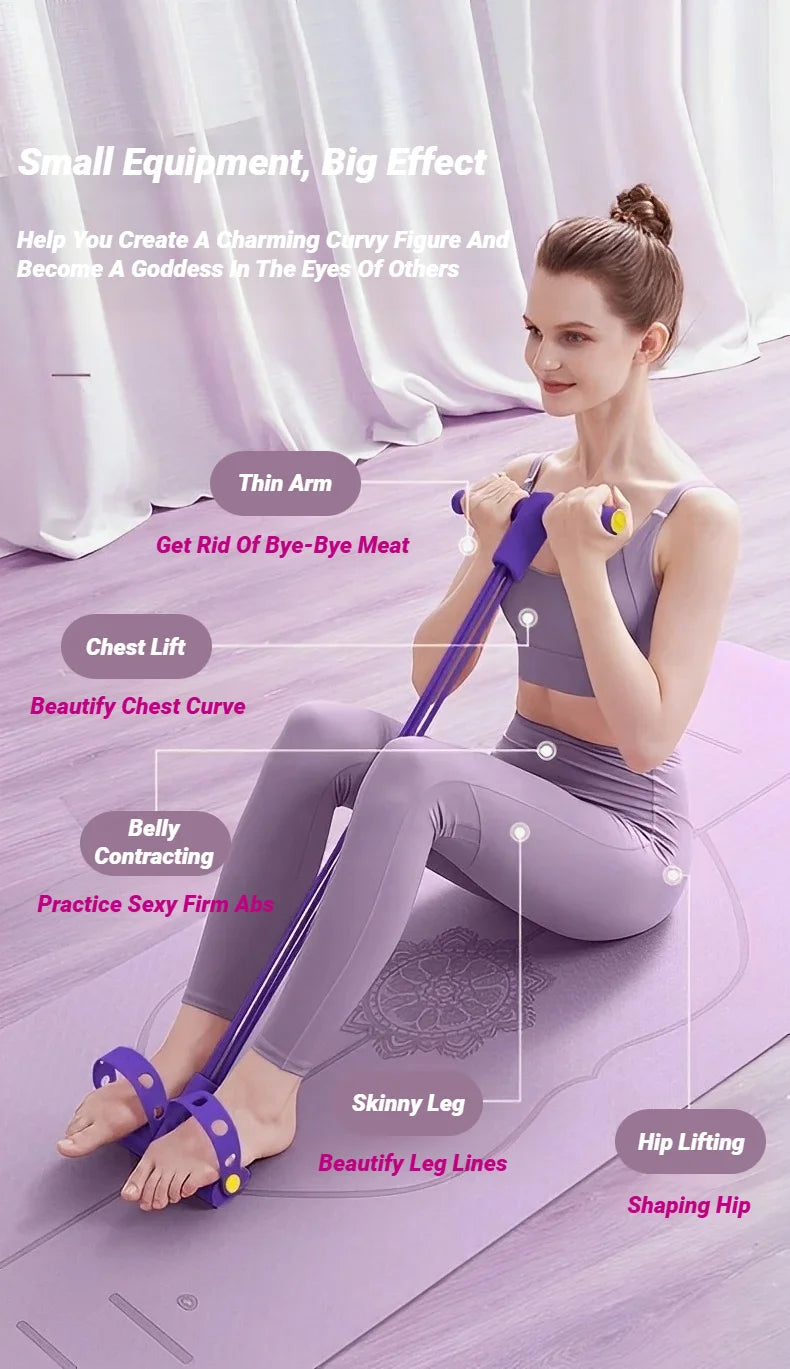 4-Rohr Pedal-Zugseil – Multifunktionales Heimfitness-Gerät, Yoga, Bauchtraining & elastisches Widerstandsband
