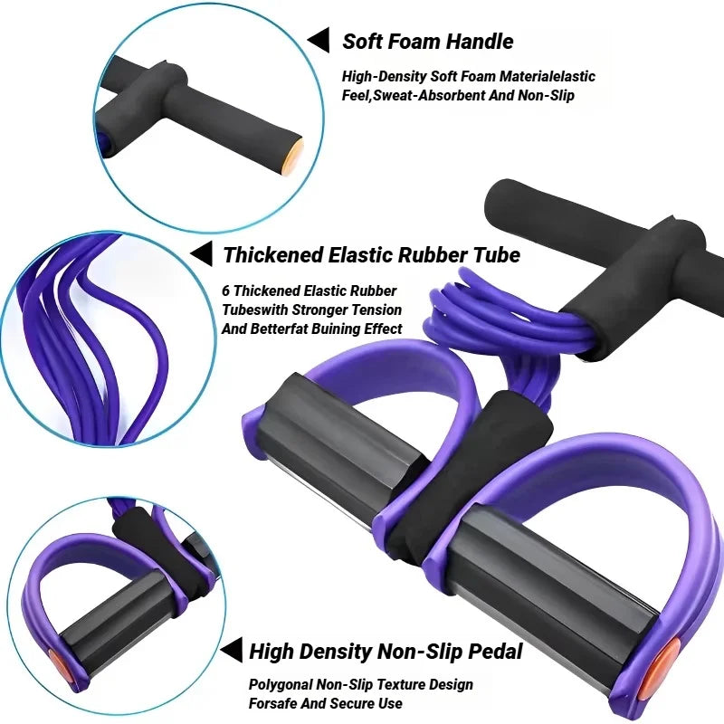 4-Rohr Pedal-Zugseil – Multifunktionales Heimfitness-Gerät, Yoga, Bauchtraining & elastisches Widerstandsband