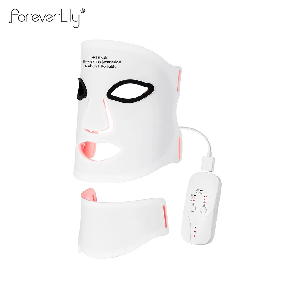 Silikon-LED-Maske mit Hals – 7 Farben Photon-Rotlichttherapie, kabellos