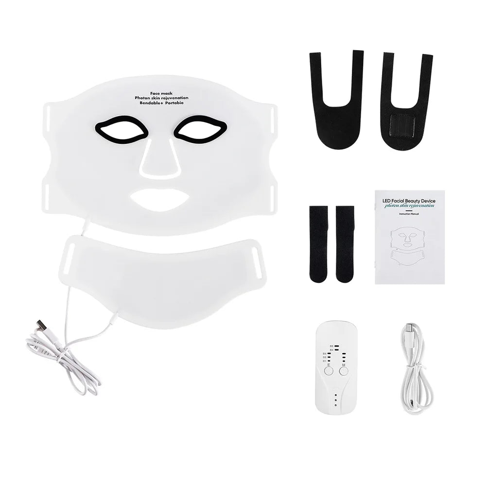 Silikon-LED-Maske mit Hals – 7 Farben Photon-Rotlichttherapie, kabellos