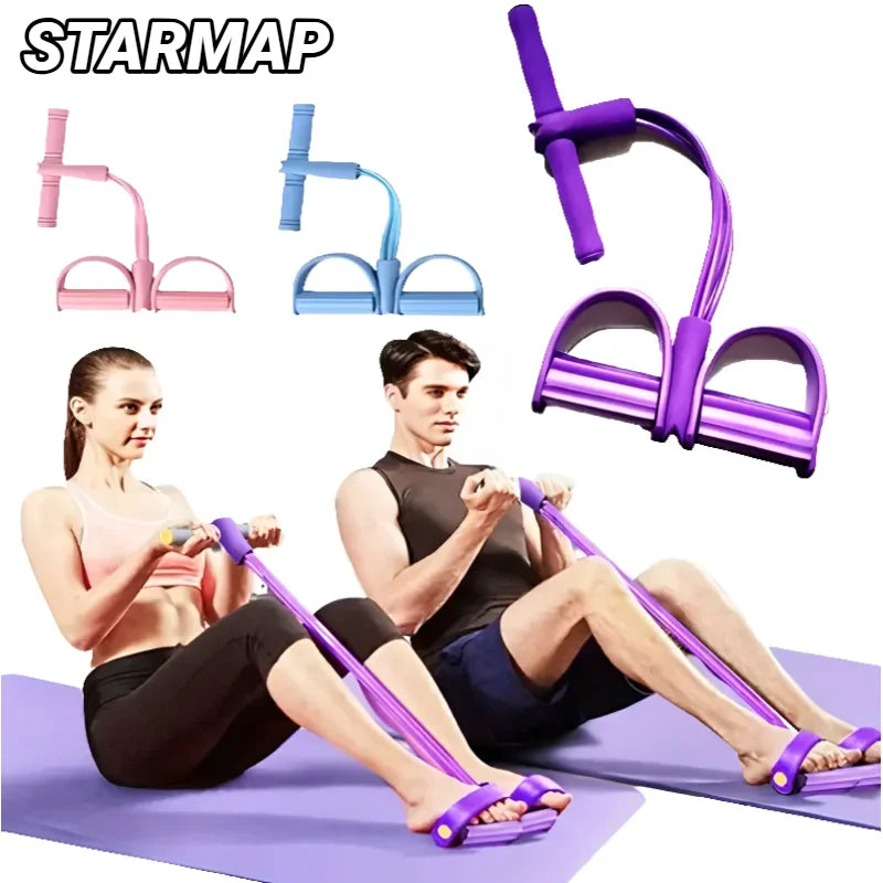 4-Rohr Pedal-Zugseil – Multifunktionales Heimfitness-Gerät, Yoga, Bauchtraining & elastisches Widerstandsband