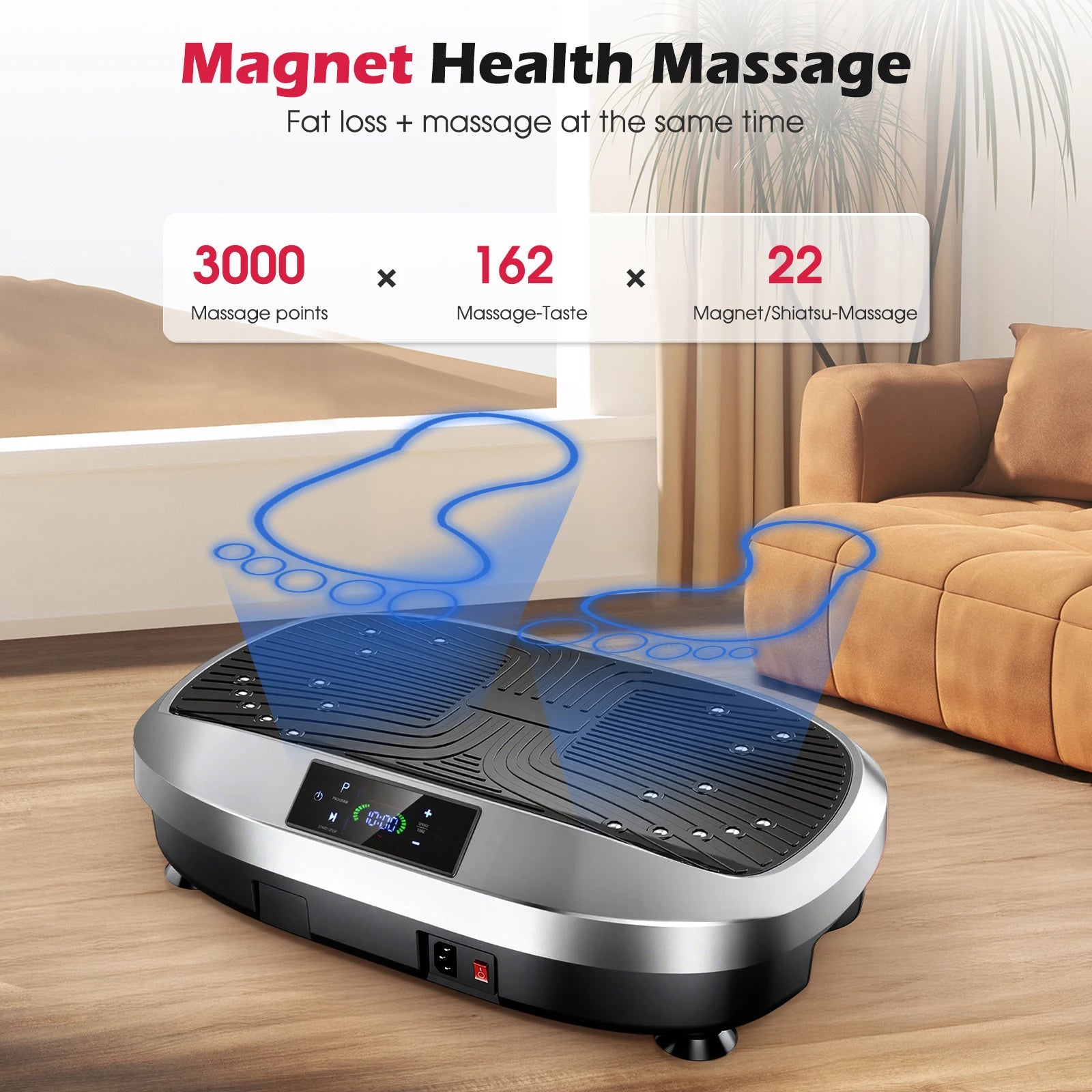 Ganzkörper-Vibrationsplatte mit 6 Trainingsprogrammen, 120-stufiger elektromagnetischer Massage & leisem Motor