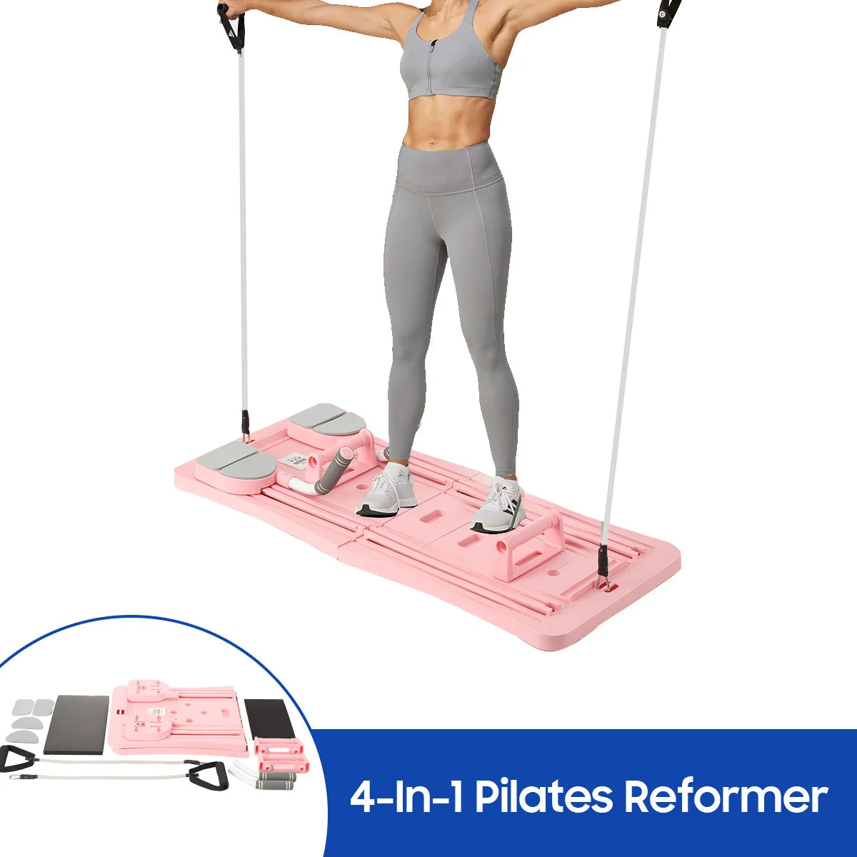 4-in-1 Pilates Reformer Fitness-Board – Verstellbares Push-Up-Board für Brust & Bauch, Heimtraining