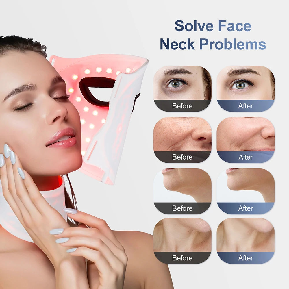 Silikon-LED-Maske mit Hals – 7 Farben Photon-Rotlichttherapie, kabellos