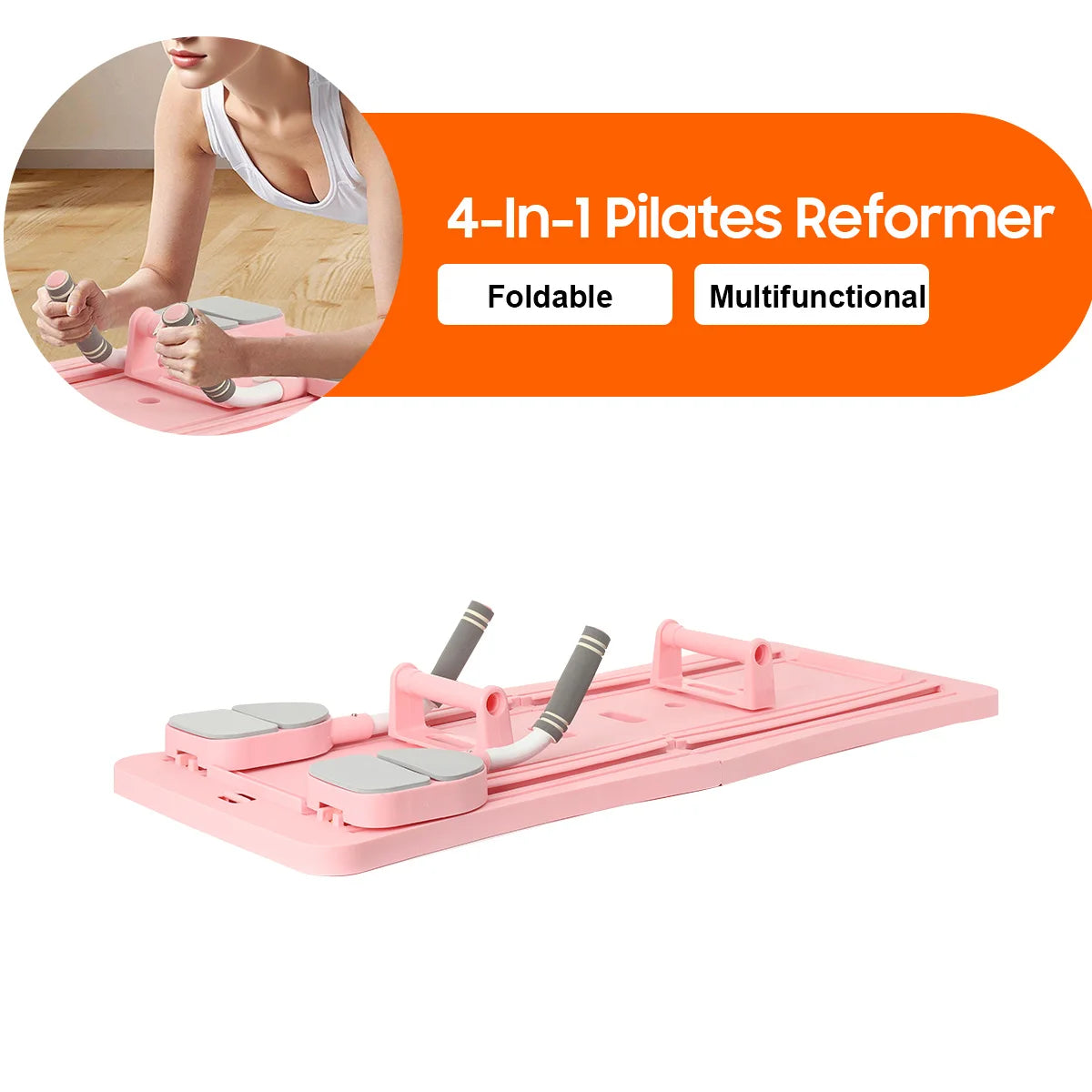 4-in-1 Pilates Reformer Fitness-Board – Verstellbares Push-Up-Board für Brust & Bauch, Heimtraining
