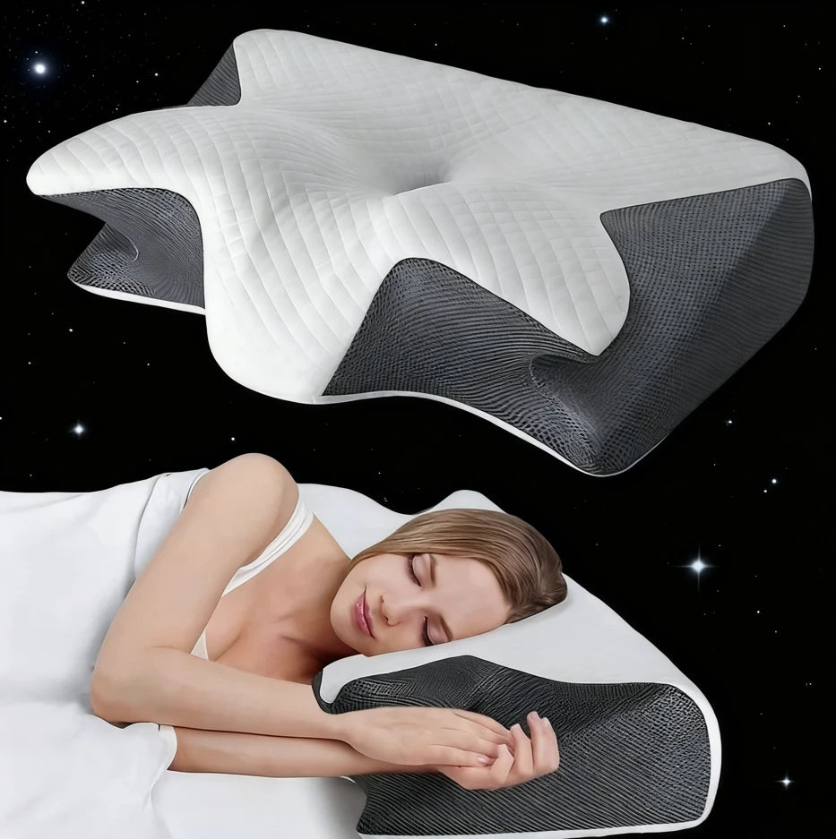 2-in-1 Ergonomisches Kontur-Nackenkissen – Neues Horn-Design für Seiten-, Rücken- & Bauchschläfer, Schulterentspannung & weich-feste Unterstützung
